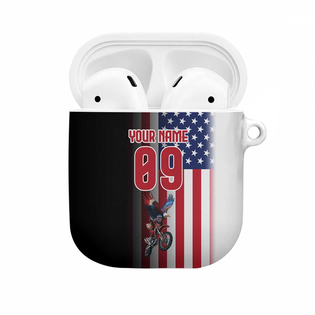 Custom Patriotic Eagle Motocross AirPods Case with American Flag and Rider Design - Wonder Print Shop