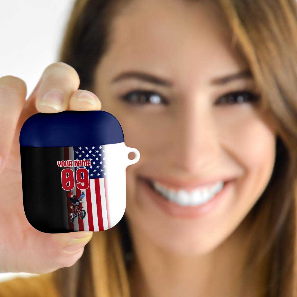 Custom Patriotic Eagle Motocross AirPods Case with American Flag and Rider Design - Wonder Print Shop