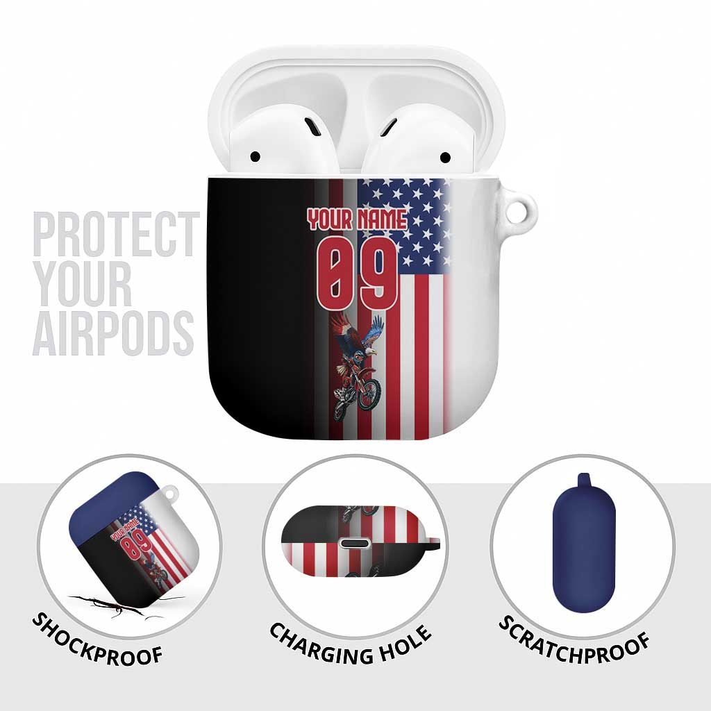 Custom Patriotic Eagle Motocross AirPods Case with American Flag and Rider Design - Wonder Print Shop