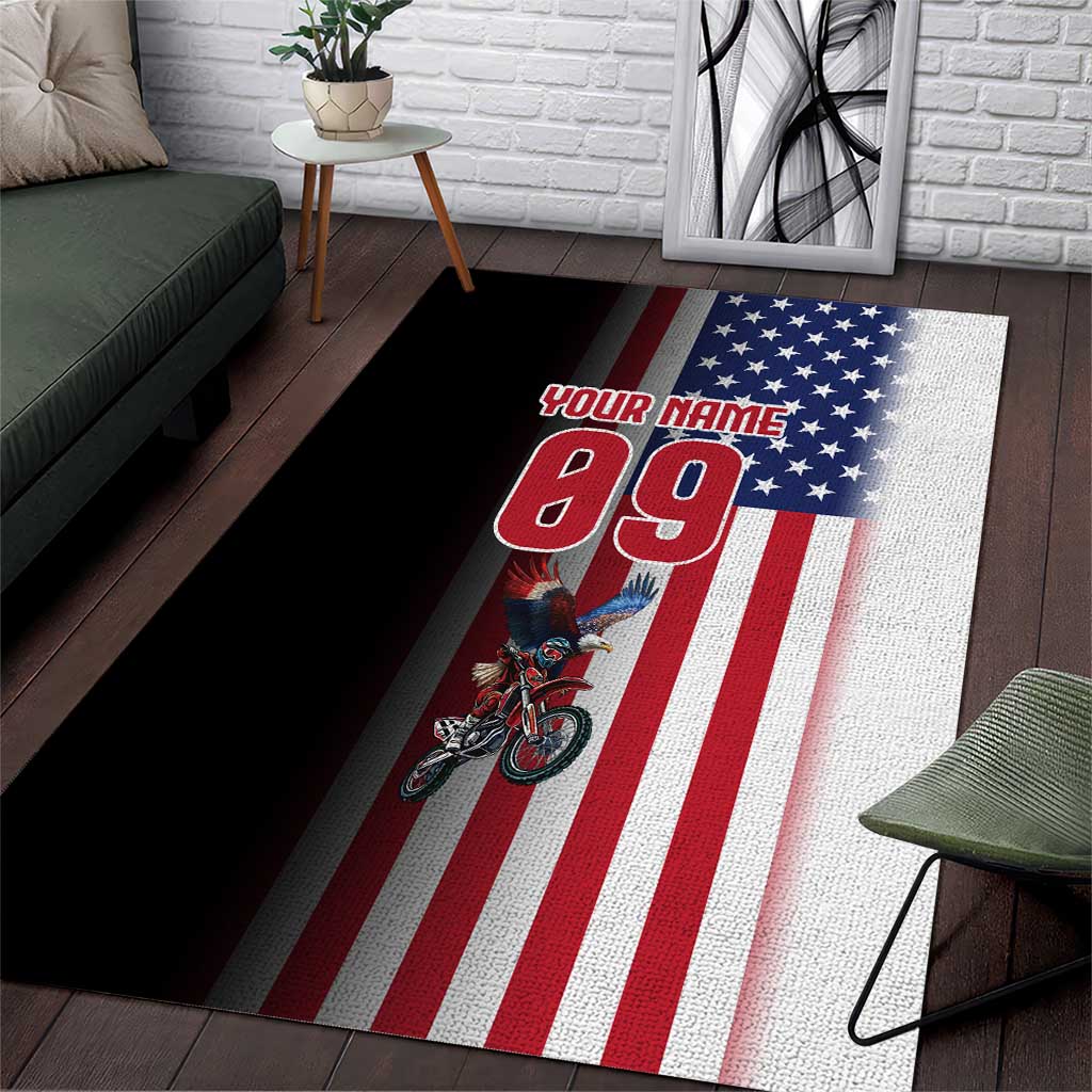 Custom Patriotic Eagle Motocross Area Rug with American Flag and Rider Design - Wonder Print Shop