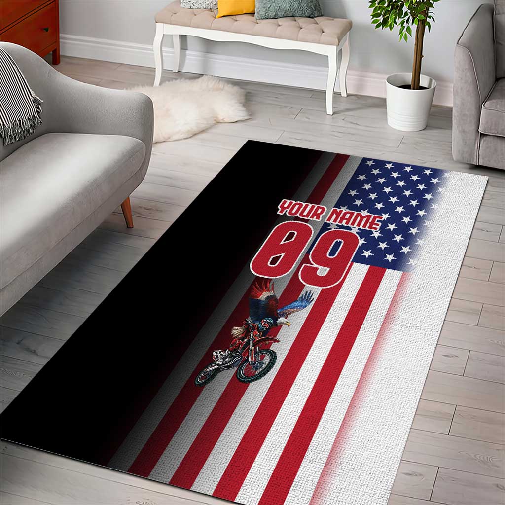 Custom Patriotic Eagle Motocross Area Rug with American Flag and Rider Design - Wonder Print Shop