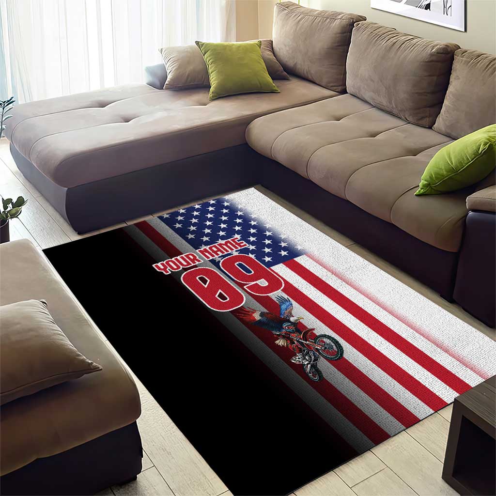 Custom Patriotic Eagle Motocross Area Rug with American Flag and Rider Design - Wonder Print Shop