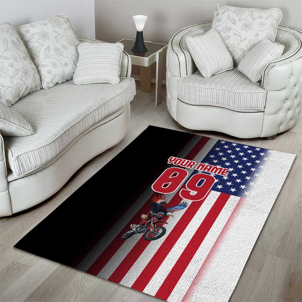 Custom Patriotic Eagle Motocross Area Rug with American Flag and Rider Design - Wonder Print Shop