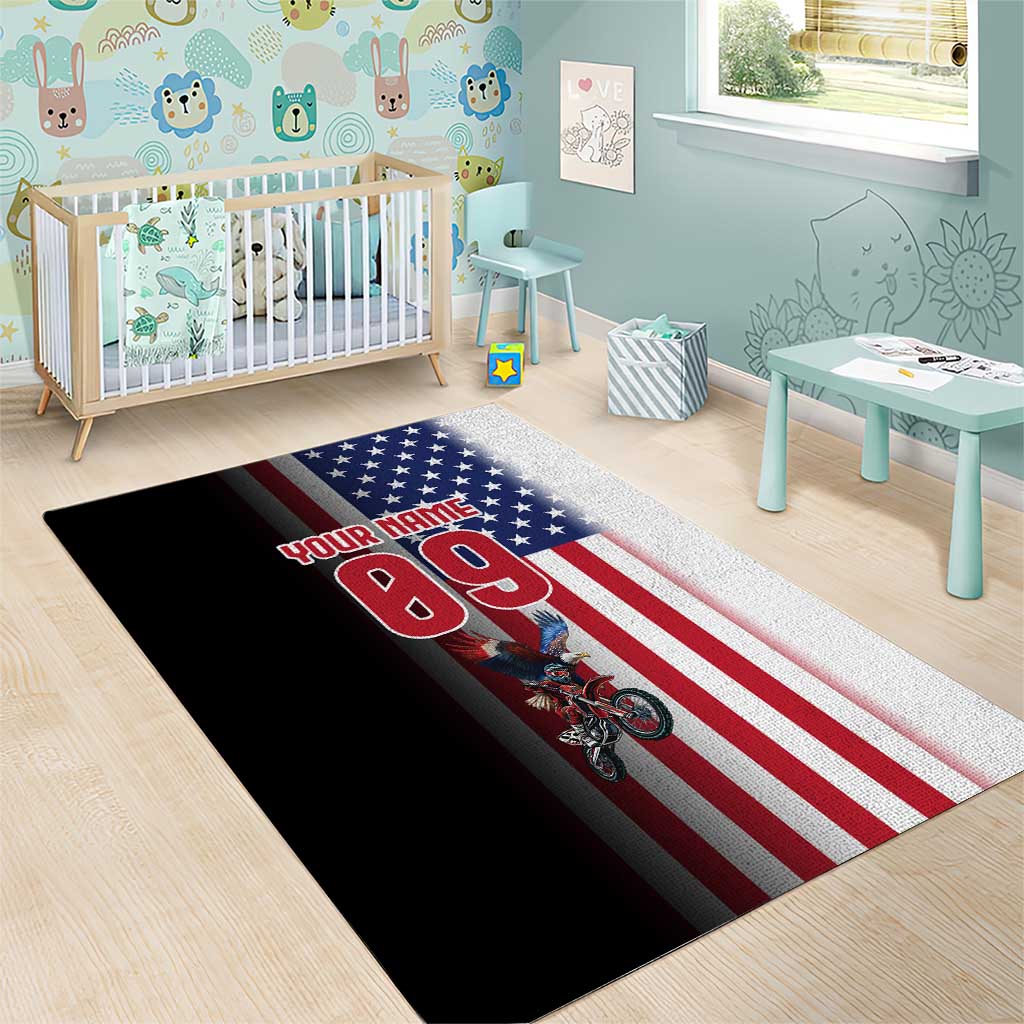 Custom Patriotic Eagle Motocross Area Rug with American Flag and Rider Design - Wonder Print Shop
