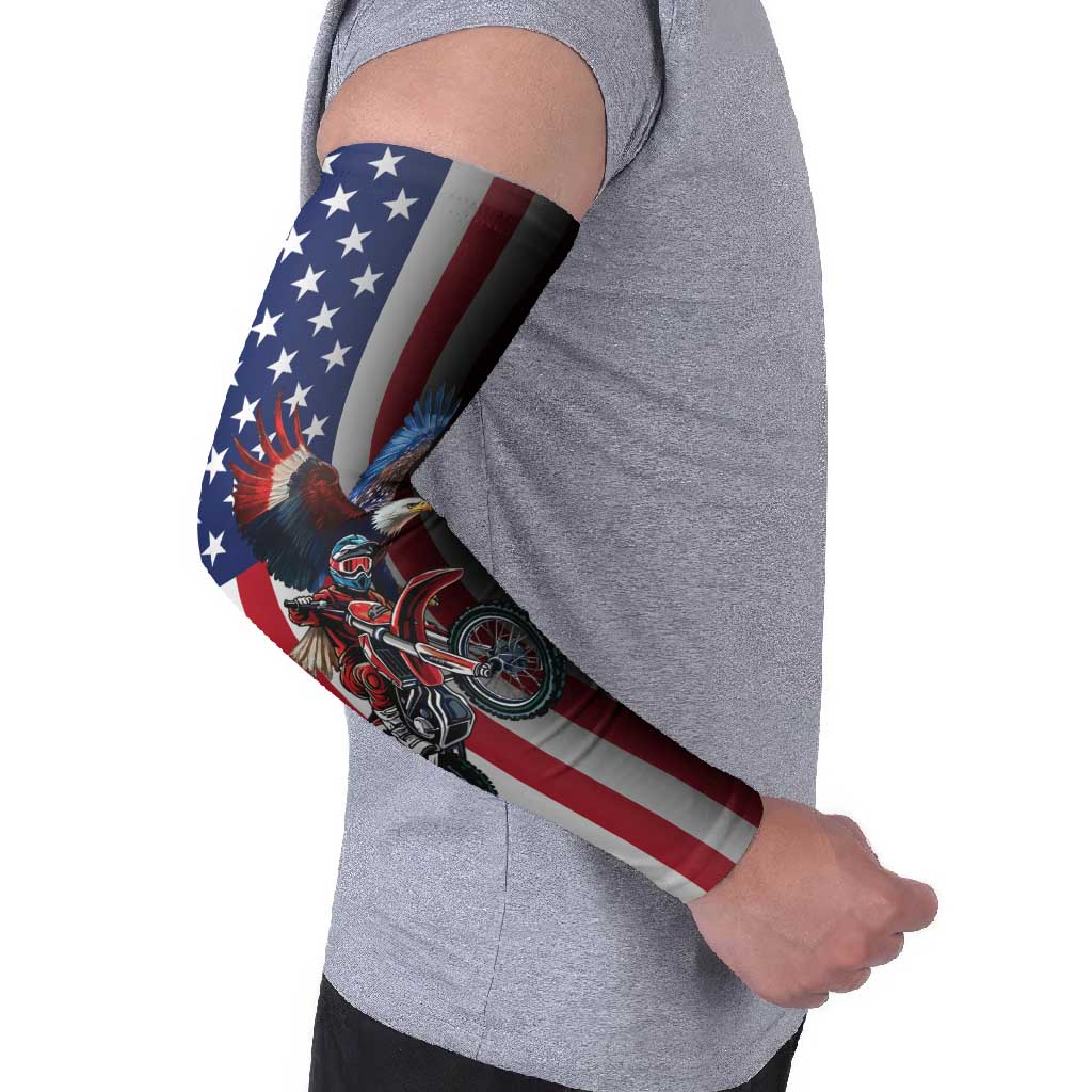 Custom Patriotic Eagle Motocross Arm Sleeves with American Flag and Rider Design - Wonder Print Shop
