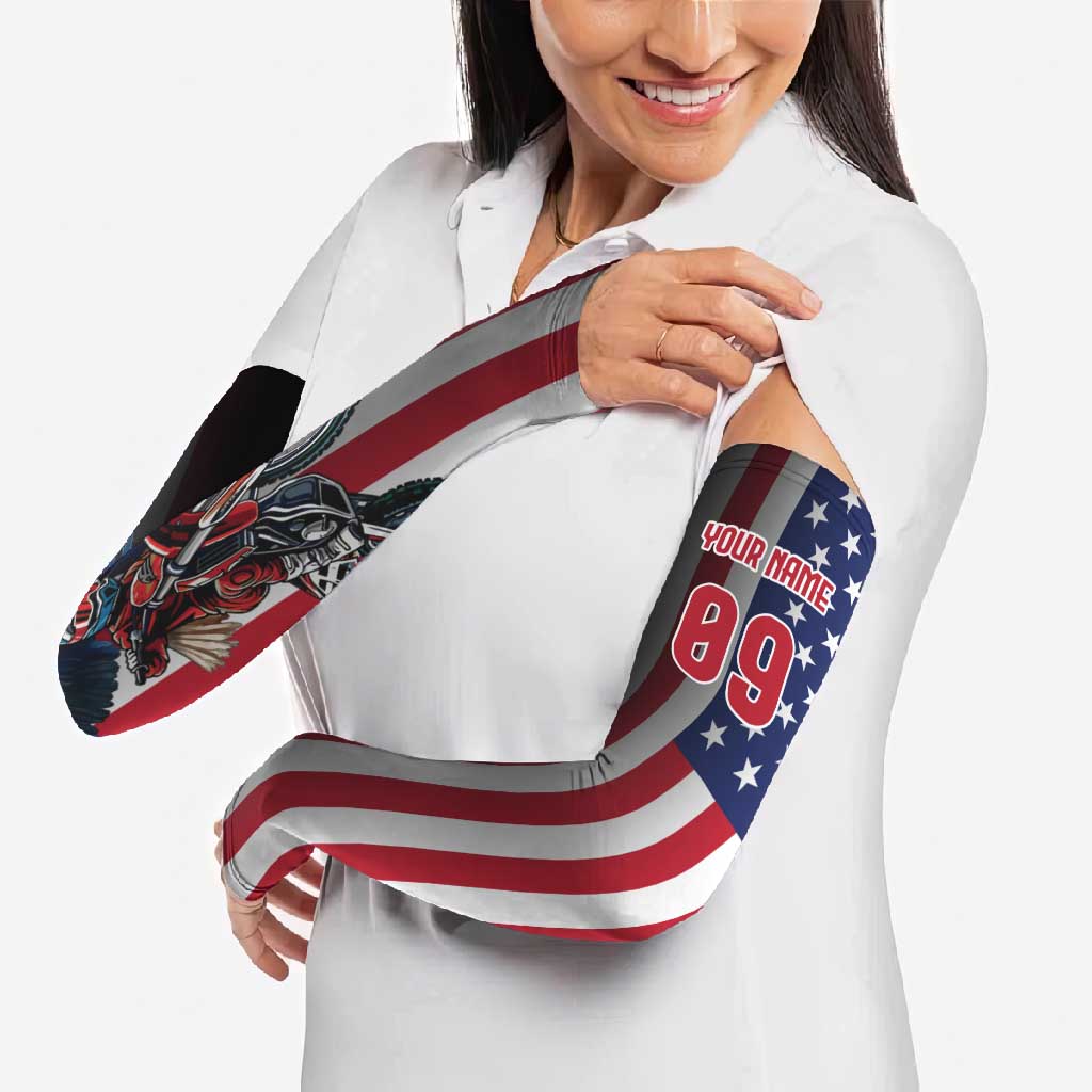 Custom Patriotic Eagle Motocross Arm Sleeves with American Flag and Rider Design - Wonder Print Shop