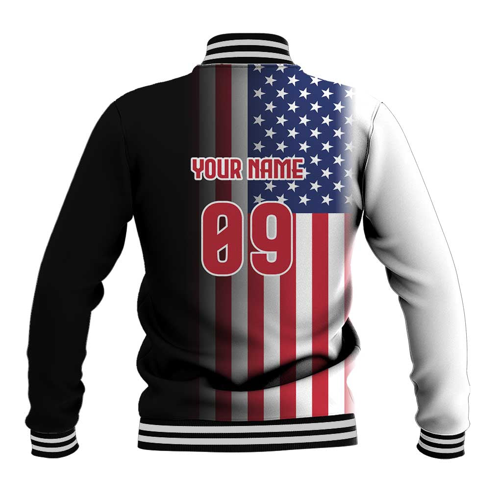 Custom Patriotic Eagle Motocross Baseball Jacket with American Flag and Rider Design - Wonder Print Shop