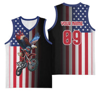 Custom Patriotic Eagle Motocross Basketball Jersey with American Flag and Rider Design - Wonder Print Shop