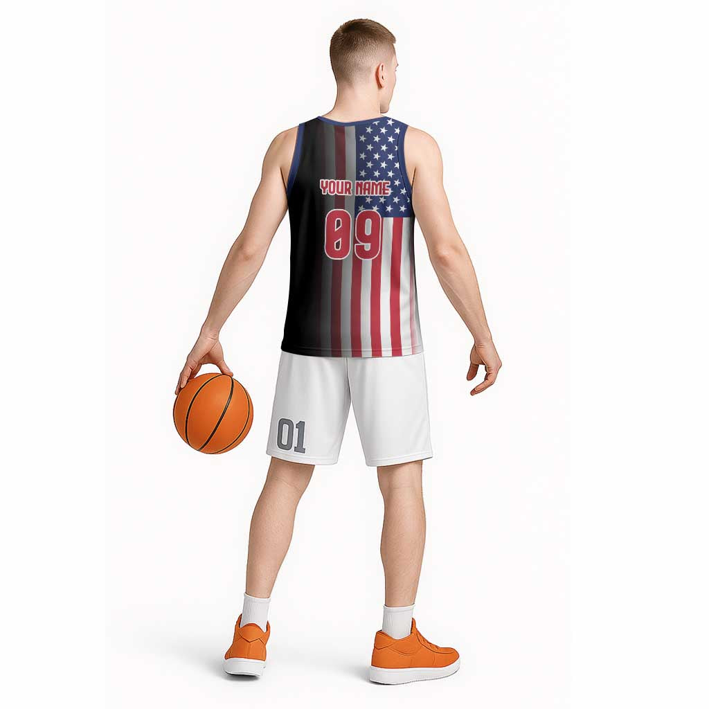 Custom Patriotic Eagle Motocross Basketball Jersey with American Flag and Rider Design - Wonder Print Shop