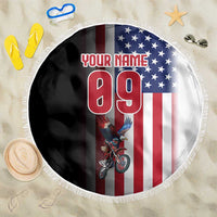 Custom Patriotic Eagle Motocross Beach Blanket with American Flag and Rider Design - Wonder Print Shop