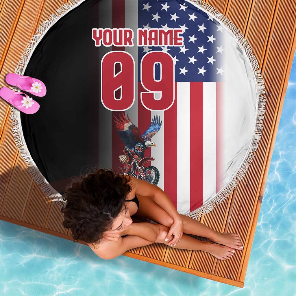 Custom Patriotic Eagle Motocross Beach Blanket with American Flag and Rider Design - Wonder Print Shop