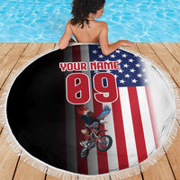 Custom Patriotic Eagle Motocross Beach Blanket with American Flag and Rider Design - Wonder Print Shop