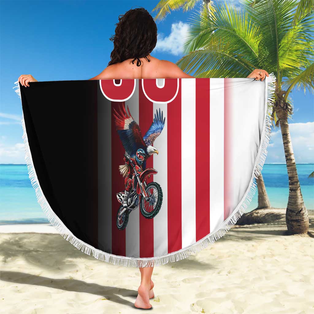 Custom Patriotic Eagle Motocross Beach Blanket with American Flag and Rider Design - Wonder Print Shop