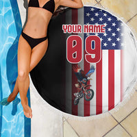 Custom Patriotic Eagle Motocross Beach Blanket with American Flag and Rider Design - Wonder Print Shop