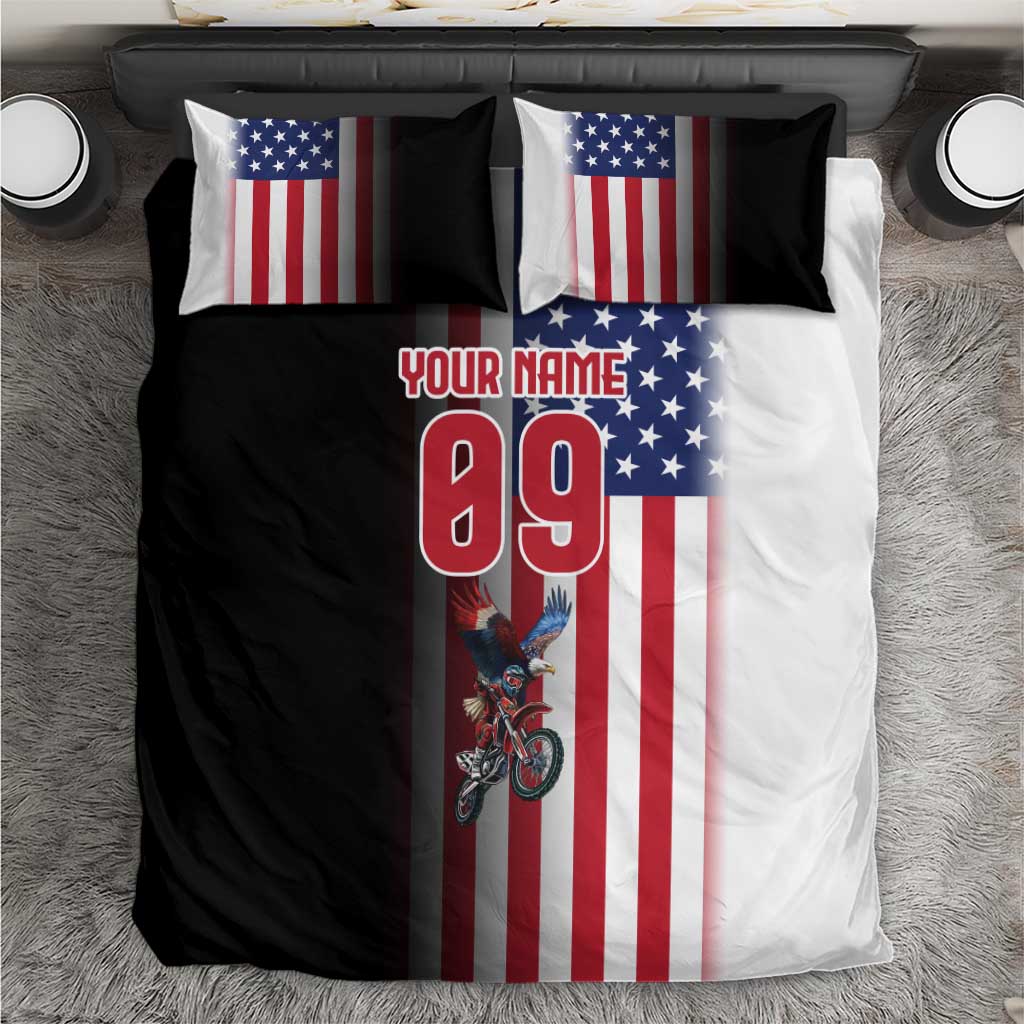 Custom Patriotic Eagle Motocross Bedding Set with American Flag and Rider Design - Wonder Print Shop