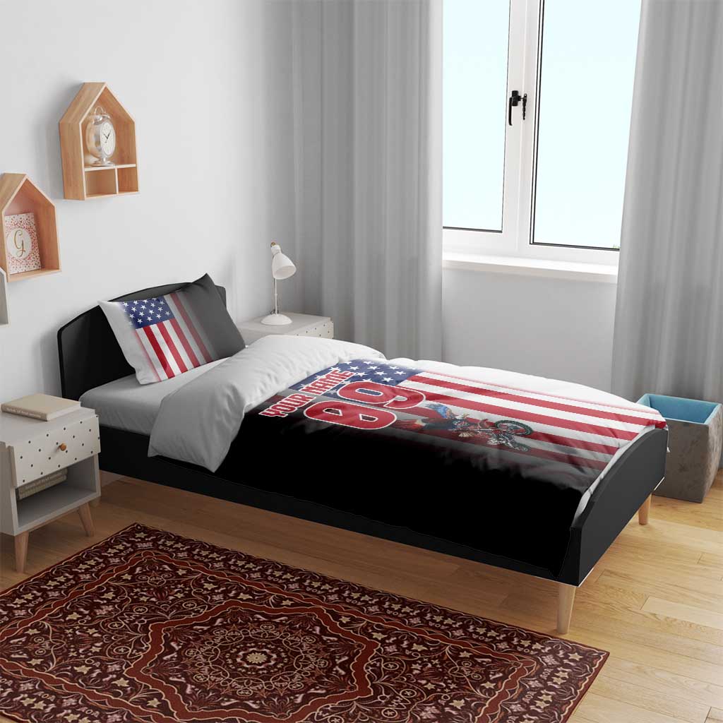 Custom Patriotic Eagle Motocross Bedding Set with American Flag and Rider Design - Wonder Print Shop