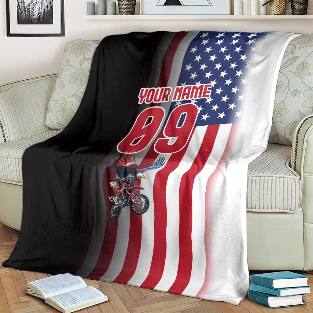 Custom Patriotic Eagle Motocross Blanket with American Flag and Rider Design - Wonder Print Shop