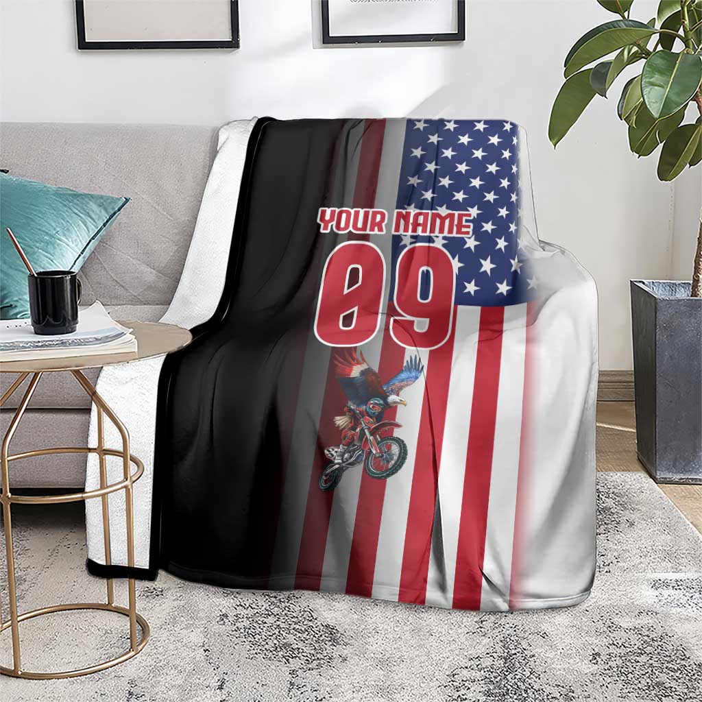 Custom Patriotic Eagle Motocross Blanket with American Flag and Rider Design - Wonder Print Shop