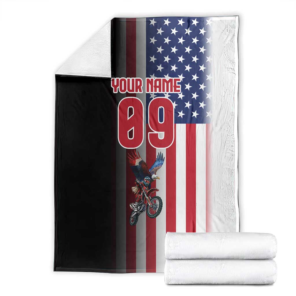 Custom Patriotic Eagle Motocross Blanket with American Flag and Rider Design - Wonder Print Shop
