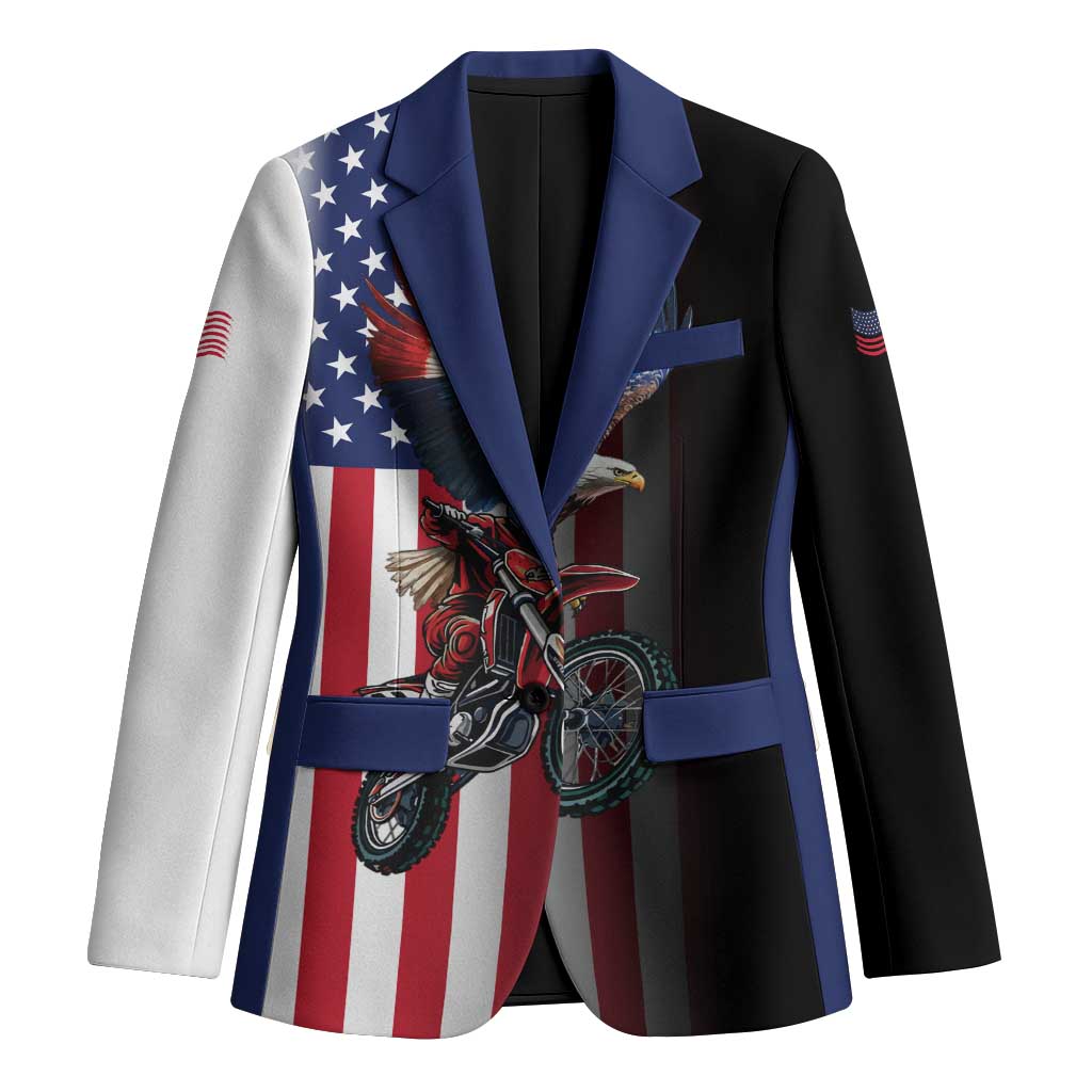 Custom Patriotic Eagle Motocross Blazer with American Flag and Rider Design - Wonder Print Shop