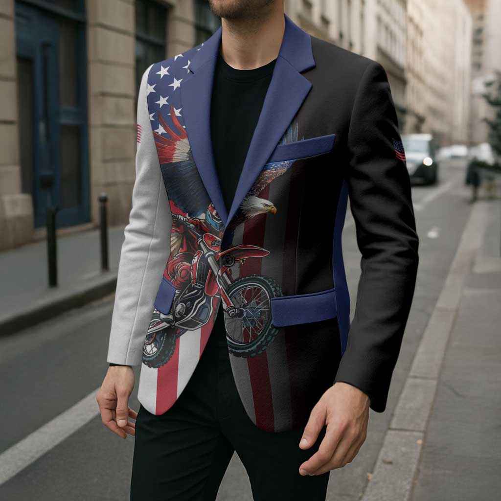 Custom Patriotic Eagle Motocross Blazer with American Flag and Rider Design - Wonder Print Shop