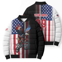 Custom Patriotic Eagle Motocross Bomber Puffer Jacket with American Flag and Rider Design - Wonder Print Shop