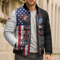 Custom Patriotic Eagle Motocross Bomber Puffer Jacket with American Flag and Rider Design - Wonder Print Shop