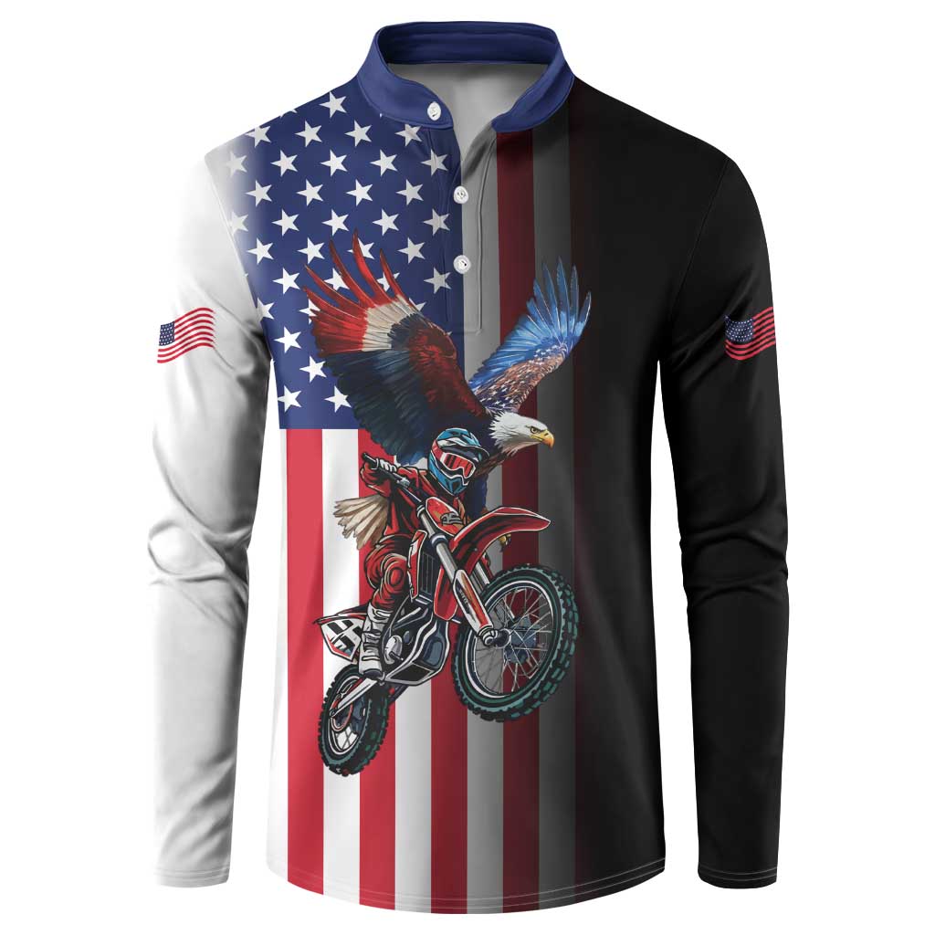 Custom Patriotic Eagle Motocross Button Sweatshirt with American Flag and Rider Design - Wonder Print Shop