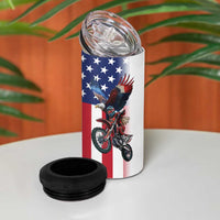 Custom Patriotic Eagle Motocross 4 in 1 Can Cooler Tumbler with American Flag and Rider Design - Wonder Print Shop