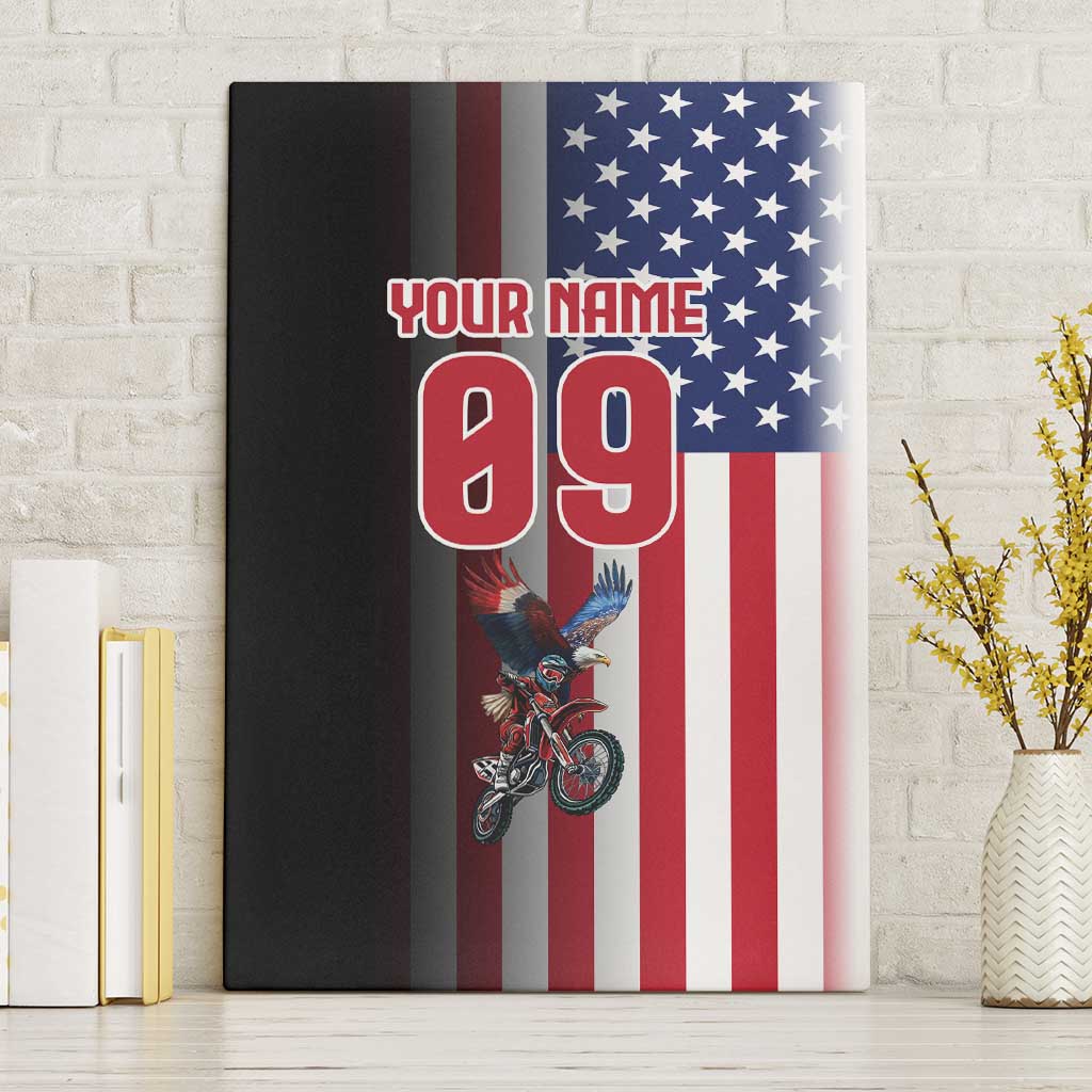 Custom Patriotic Eagle Motocross Canvas Wall Art with American Flag and Rider Design - Wonder Print Shop