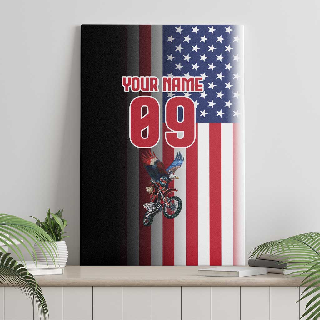 Custom Patriotic Eagle Motocross Canvas Wall Art with American Flag and Rider Design - Wonder Print Shop