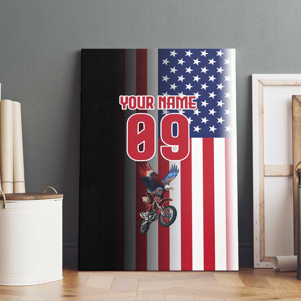 Custom Patriotic Eagle Motocross Canvas Wall Art with American Flag and Rider Design - Wonder Print Shop