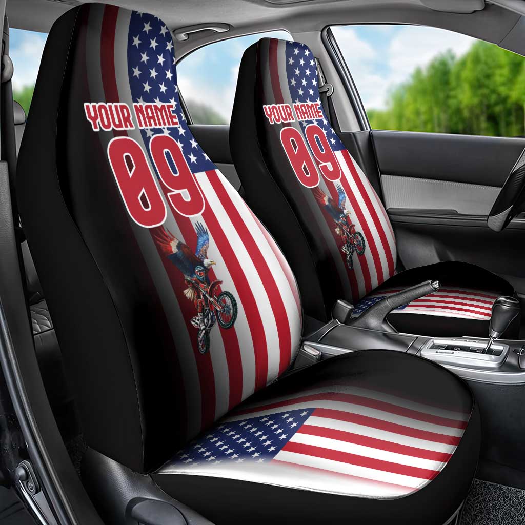 Custom Patriotic Eagle Motocross Car Seat Cover with American Flag and Rider Design - Wonder Print Shop