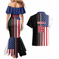 Custom Patriotic Eagle Motocross Couples Matching Mermaid Dress and Hawaiian Shirt with American Flag and Rider Design - Wonder Print Shop