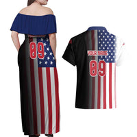Custom Patriotic Eagle Motocross Couples Matching Off Shoulder Maxi Dress and Hawaiian Shirt with American Flag and Rider Design - Wonder Print Shop