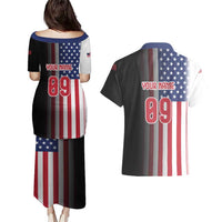Custom Patriotic Eagle Motocross Couples Matching Puletasi and Hawaiian Shirt with American Flag and Rider Design - Wonder Print Shop