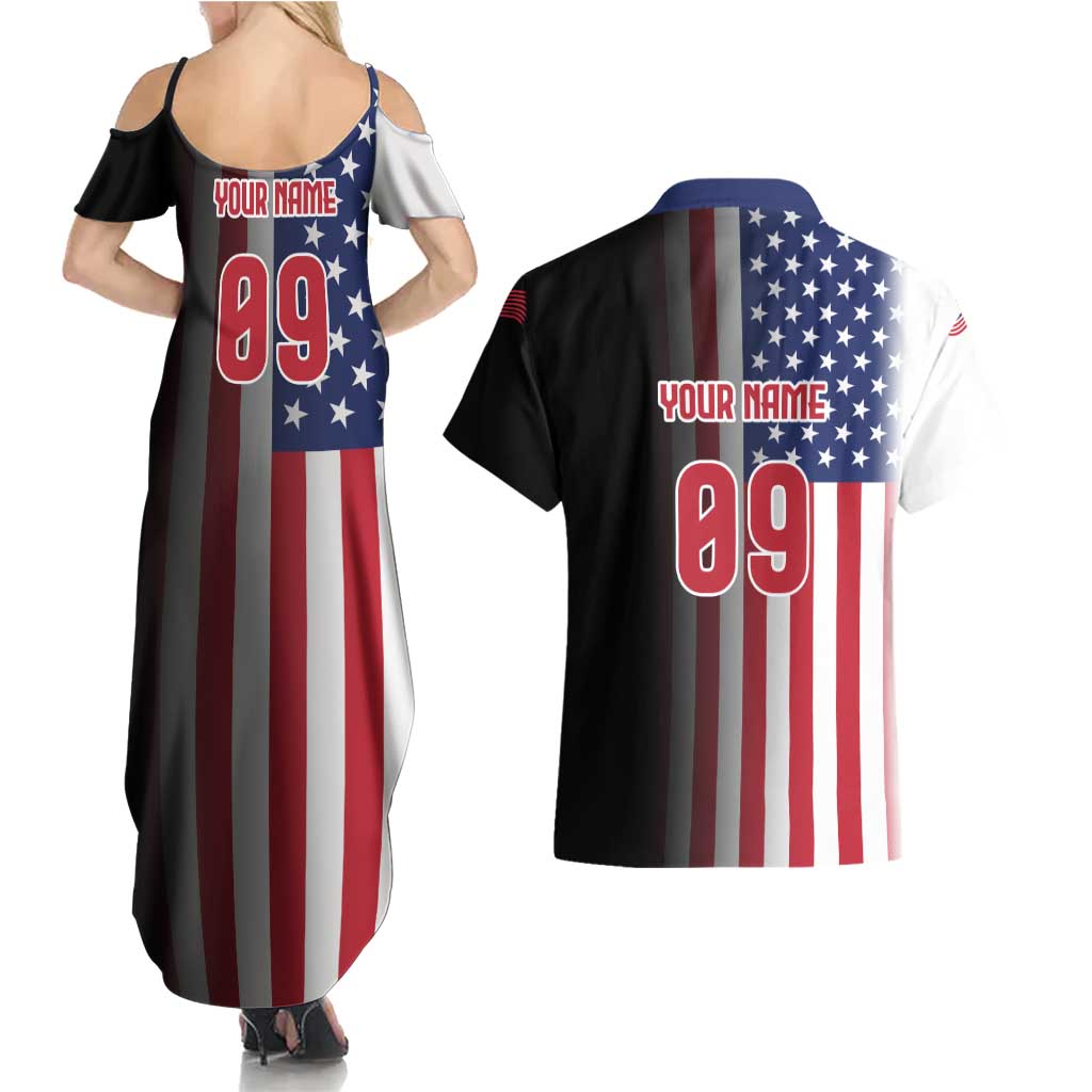 Custom Patriotic Eagle Motocross Couples Matching Summer Maxi Dress and Hawaiian Shirt with American Flag and Rider Design - Wonder Print Shop
