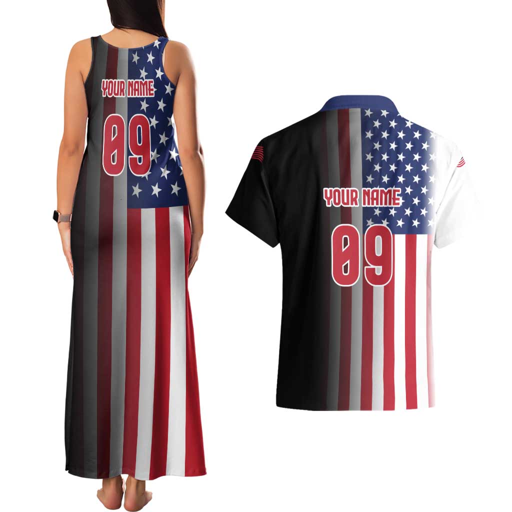 Custom Patriotic Eagle Motocross Couples Matching Tank Maxi Dress and Hawaiian Shirt with American Flag and Rider Design - Wonder Print Shop