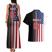Custom Patriotic Eagle Motocross Couples Matching Tank Maxi Dress and Hawaiian Shirt with American Flag and Rider Design - Wonder Print Shop