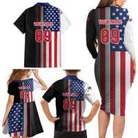 Custom Patriotic Eagle Motocross Family Matching Long Sleeve Bodycon Dress and Hawaiian Shirt with American Flag and Rider Design - Wonder Print Shop