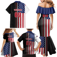 Custom Patriotic Eagle Motocross Family Matching Mermaid Dress and Hawaiian Shirt with American Flag and Rider Design - Wonder Print Shop