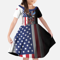 Custom Patriotic Eagle Motocross Family Matching Off The Shoulder Long Sleeve Dress and Hawaiian Shirt with American Flag and Rider Design - Wonder Print Shop