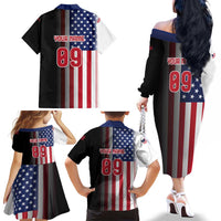 Custom Patriotic Eagle Motocross Family Matching Off The Shoulder Long Sleeve Dress and Hawaiian Shirt with American Flag and Rider Design - Wonder Print Shop