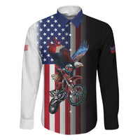 Custom Patriotic Eagle Motocross Family Matching Off The Shoulder Long Sleeve Dress and Hawaiian Shirt with American Flag and Rider Design - Wonder Print Shop