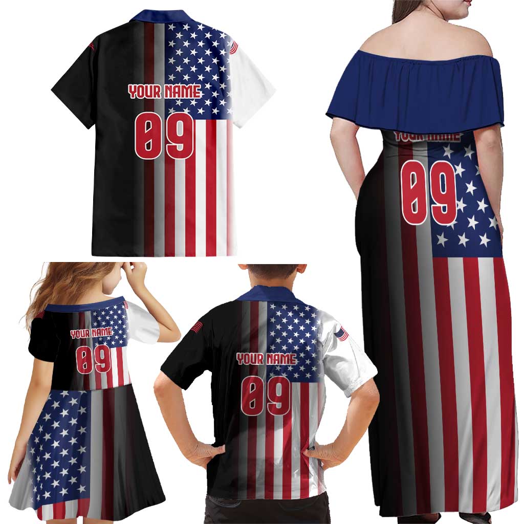 Custom Patriotic Eagle Motocross Family Matching Off Shoulder Maxi Dress and Hawaiian Shirt with American Flag and Rider Design - Wonder Print Shop