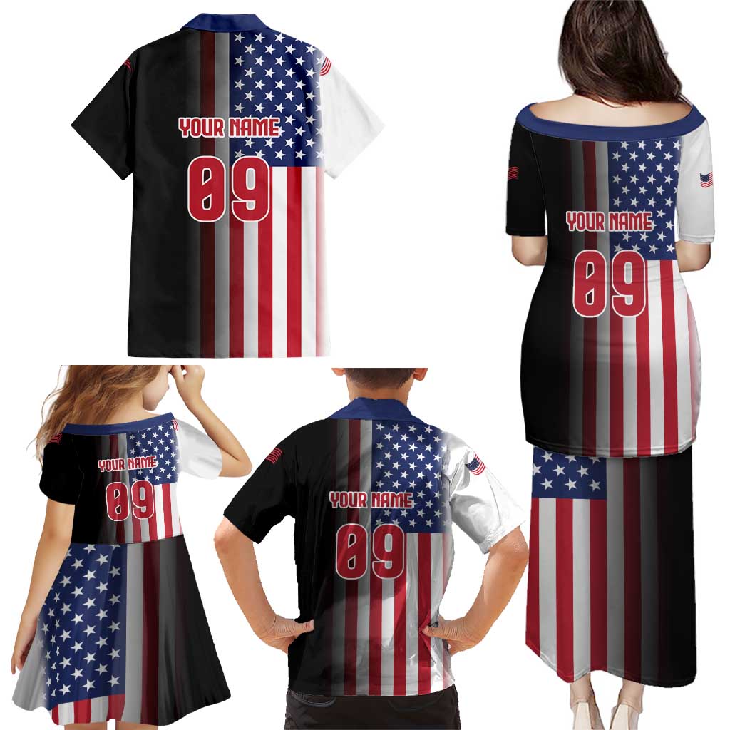Custom Patriotic Eagle Motocross Family Matching Puletasi and Hawaiian Shirt with American Flag and Rider Design - Wonder Print Shop