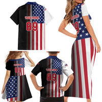 Custom Patriotic Eagle Motocross Family Matching Short Sleeve Bodycon Dress and Hawaiian Shirt with American Flag and Rider Design - Wonder Print Shop