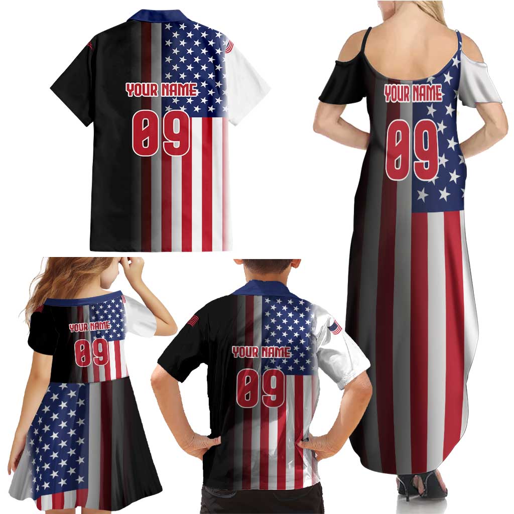 Custom Patriotic Eagle Motocross Family Matching Summer Maxi Dress and Hawaiian Shirt with American Flag and Rider Design - Wonder Print Shop