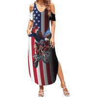 Custom Patriotic Eagle Motocross Family Matching Summer Maxi Dress and Hawaiian Shirt with American Flag and Rider Design - Wonder Print Shop