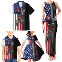 Custom Patriotic Eagle Motocross Family Matching Tank Maxi Dress and Hawaiian Shirt with American Flag and Rider Design - Wonder Print Shop